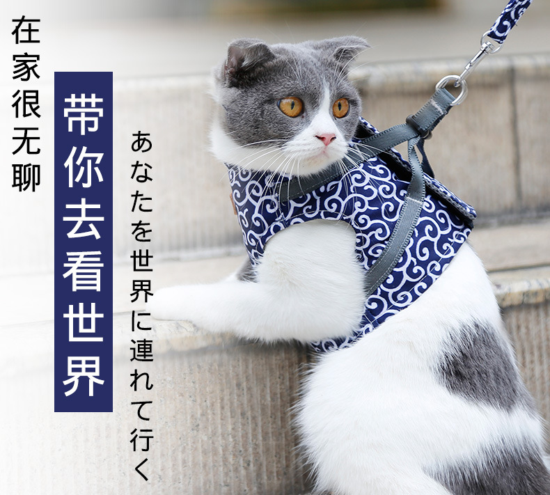 Cat Hand Holding Rope Chest Strap Cat Vest-Style Clothes Japanese Style Anti-Break Tie Cat Dog Chain Cat Rope Cat Hand Holding Rope Chest Strap Cat Vest-Style Clothes Japanese Style Anti-Break Tie Cat Dog Chain Cat Rope