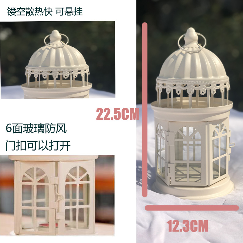 European Style Retro Iron Art Windproof Glass Wedding Storm Lantern Bird Cage Candle Holders Barn Lantern Gift Wedding Romantic Ornaments