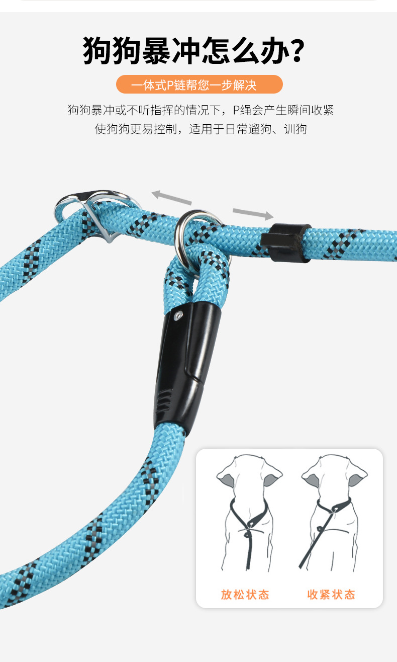 Dog Hand Holding Rope Pet P Chain Clinch Collar Double Handle Dog Chain round Rope Nylon Strap Explosion-Proof Dog Leash