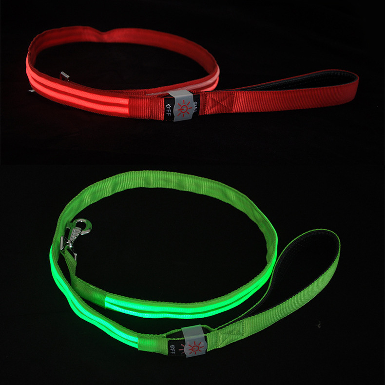 Pet Supplies USB Luminous Collar Led Luminous Nylon Dual Fiber Hand Holding Rope Dog Leash Traction Belt in Stock Wholesale