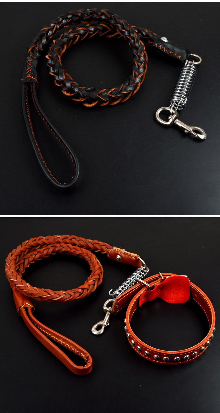 Cowhide Dog Leash Traction Rope Chain Pet Collar Genuine Leather Medium Large Dog Pet Products Factory Wholesale Spot