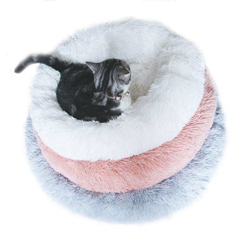  Autumn and Winter Thick Long Velvet round Pet Cushion Mat Deep Sleep Cat Kennel Small and Medium-sized Dogs