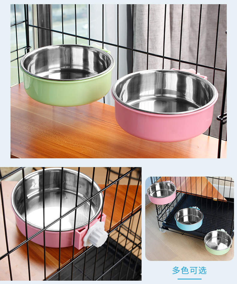 Dog Cage Fixed Hanging Pet Bowl Dog/Cat Bowl Removable Anti-Tumble Stainless Steel Dog Bowl Cat Basin E-Commerce Hot Sale