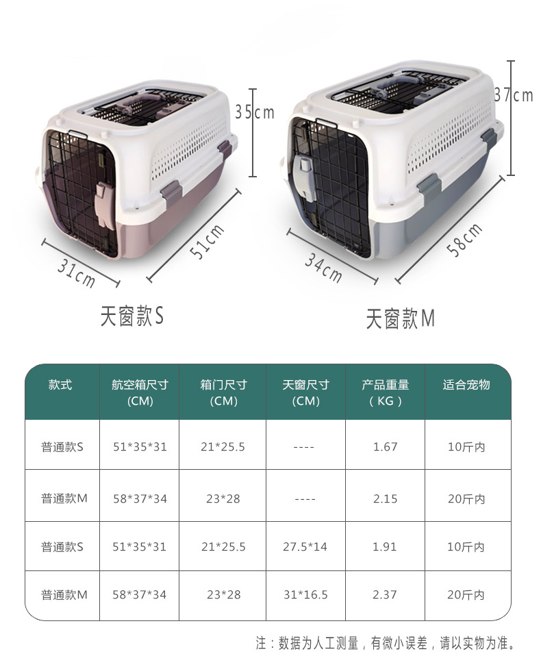 Pet Flight Case Portable Suitcase with Skylight Easy to Disassemble Cat Cage Dog Cage Cat Flight Case