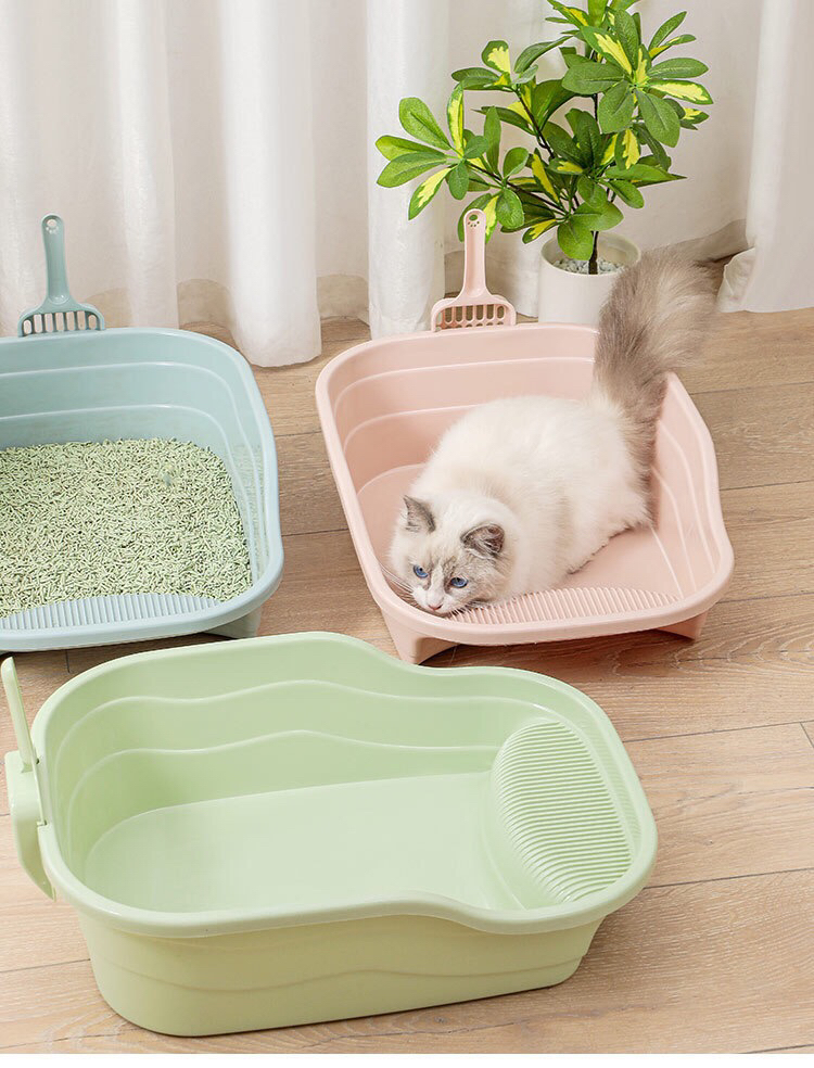 Large Semi-Closed Litter Box Cat Litter Box with Shovel plus-Sized Cat Toilet Heightening Integrated Cat Supplies Pooper Scooper