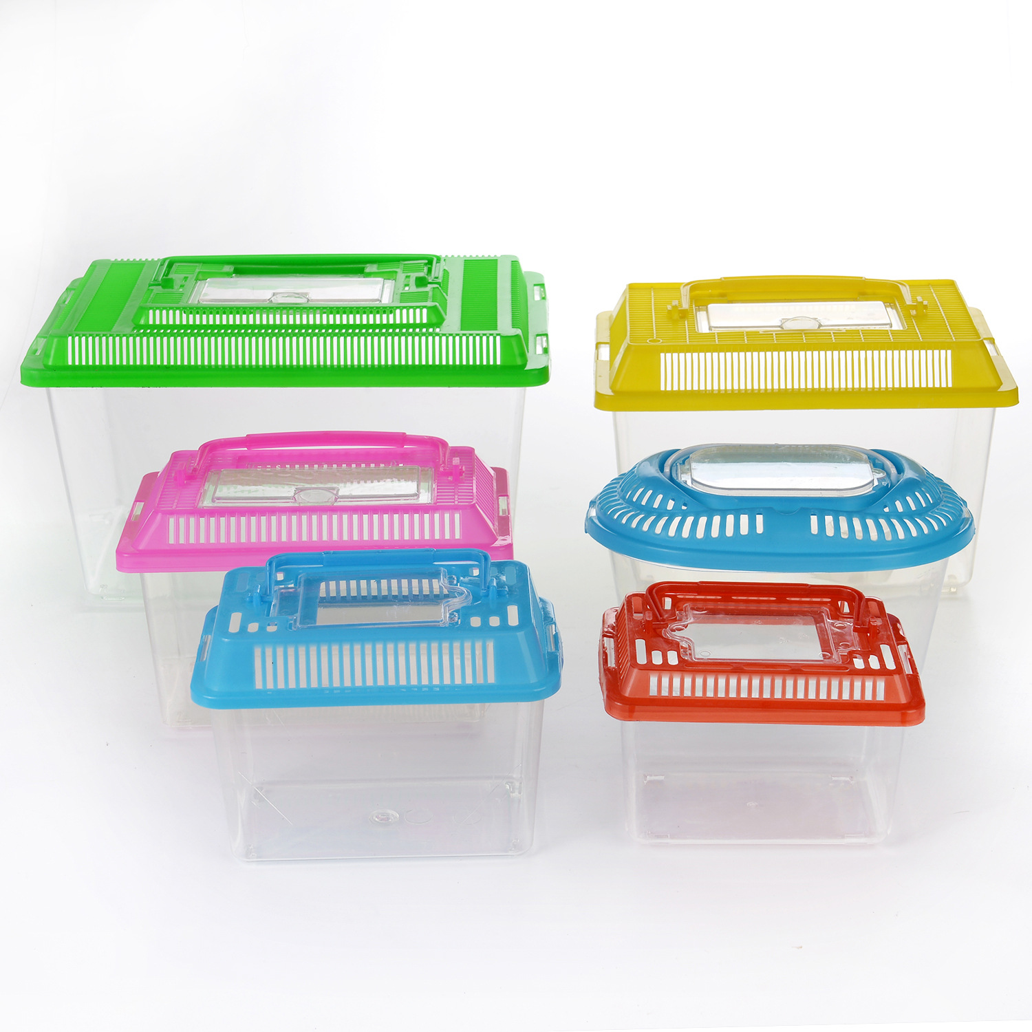 Large Medium and Small Portable Plastic Fish Globe Transparent Turtle Jar Crawler Pet Feeding and Transportation Box