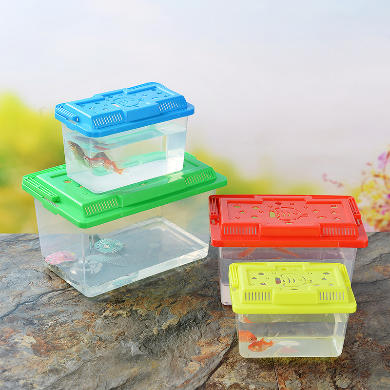 Large Medium and Small Portable Plastic Fish Globe Transparent Turtle Jar Crawler Pet Feeding and Transportation Box