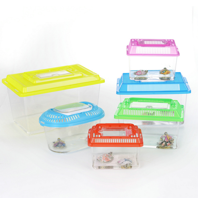Large Medium and Small Portable Plastic Fish Globe Transparent Turtle Jar Crawler Pet Feeding and Transportation Box