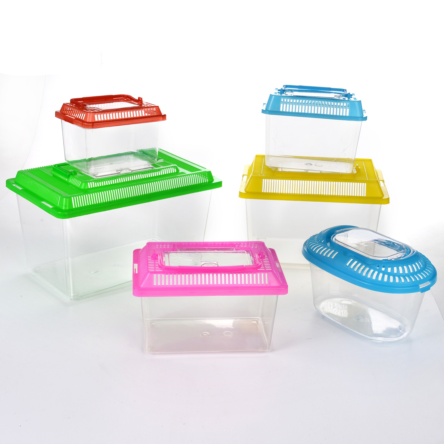 Large Medium and Small Portable Plastic Fish Globe Transparent Turtle Jar Crawler Pet Feeding and Transportation Box