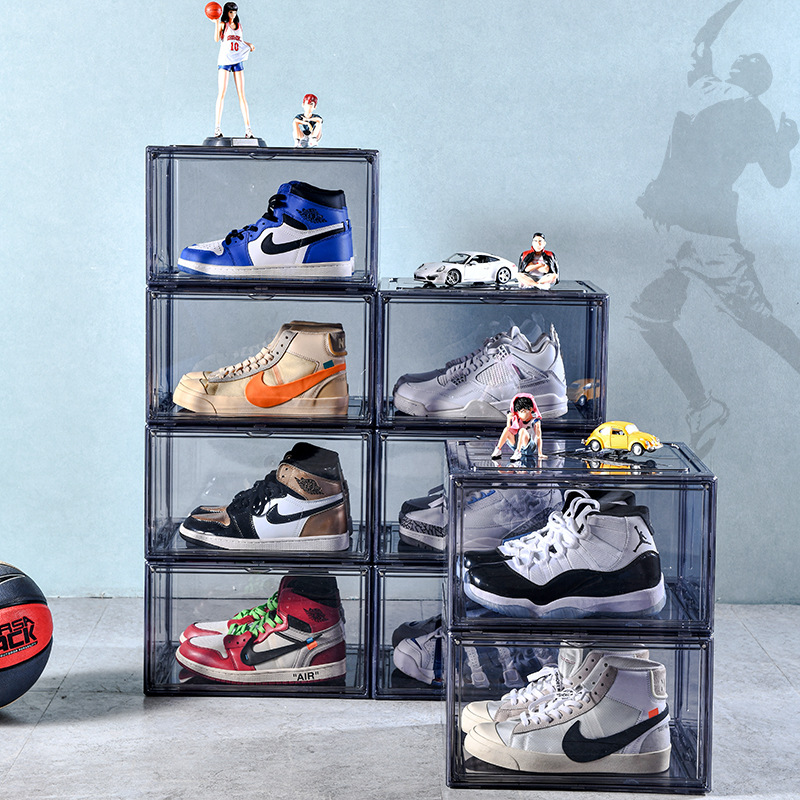 Pet Magnetic Air Jordan Sneakers Storage Box Transparent Basketball Shoes Shoe Box Collection Display Shoe Cabinet Sneakers Flip Unisex Shoes