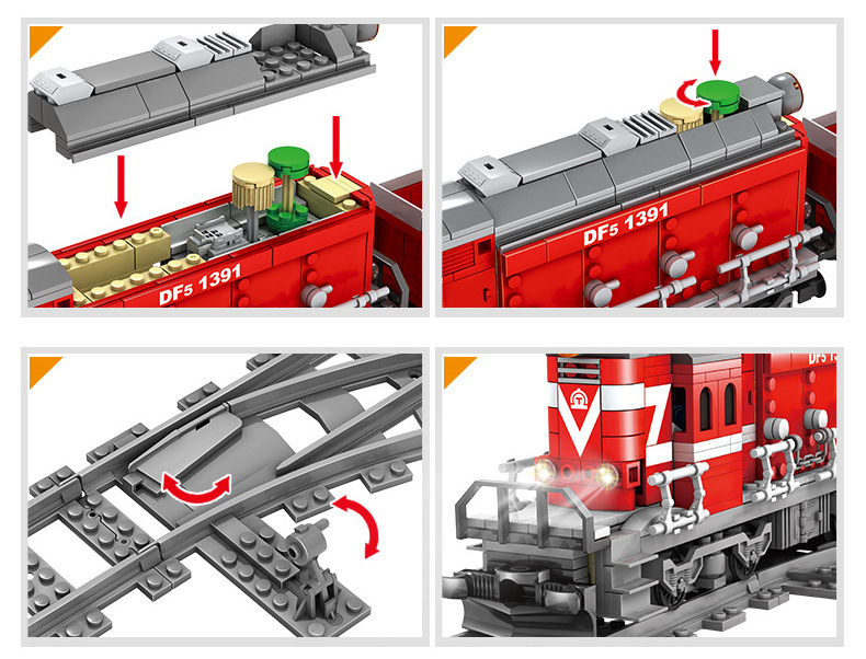 Kazi 98219-20 Electric Rail Train Dongfeng Diesel Diesel Locomotive Children Assembling Building Blocks Train Toy