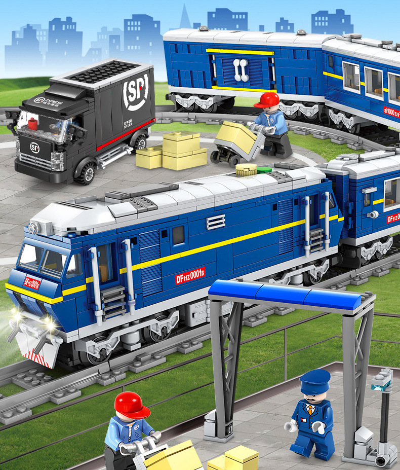 Kazi 98219-20 Electric Rail Train Dongfeng Diesel Diesel Locomotive Children Assembling Building Blocks Train Toy