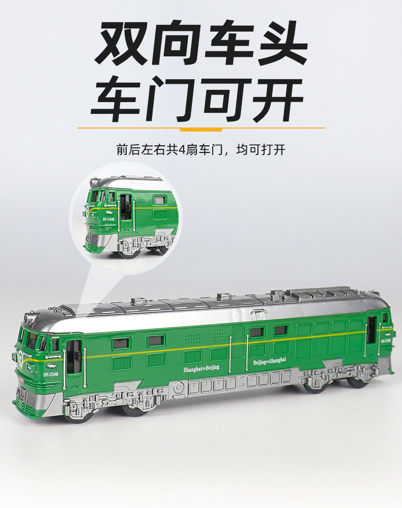 Simulation Green Leather Inertia Double-Headed Train Children&#039;s Toy Car Model Boy Train High-Speed Rail Car Stall