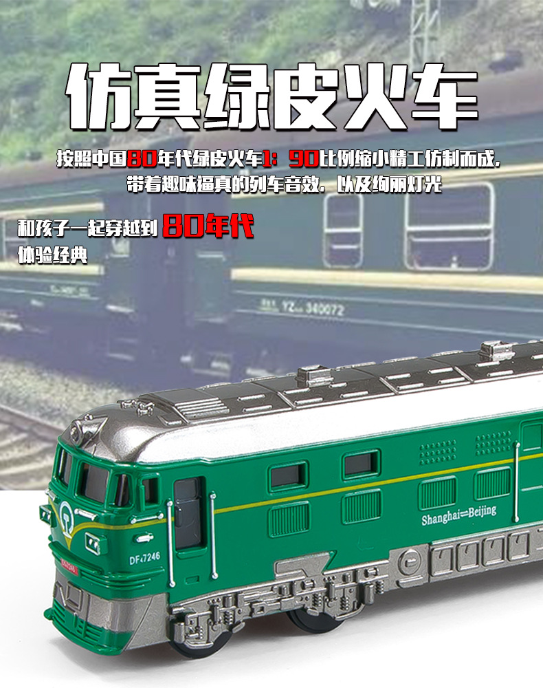 Simulation Green Leather Inertia Double-Headed Train Children's Toy Car Model Boy Train High-Speed Rail Car Stall