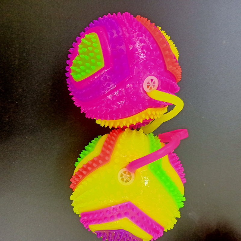 Glowing massage ball 7.5 cm bouncy ball flashing heart football with string and whistle piercing ball Glowing children 's toy