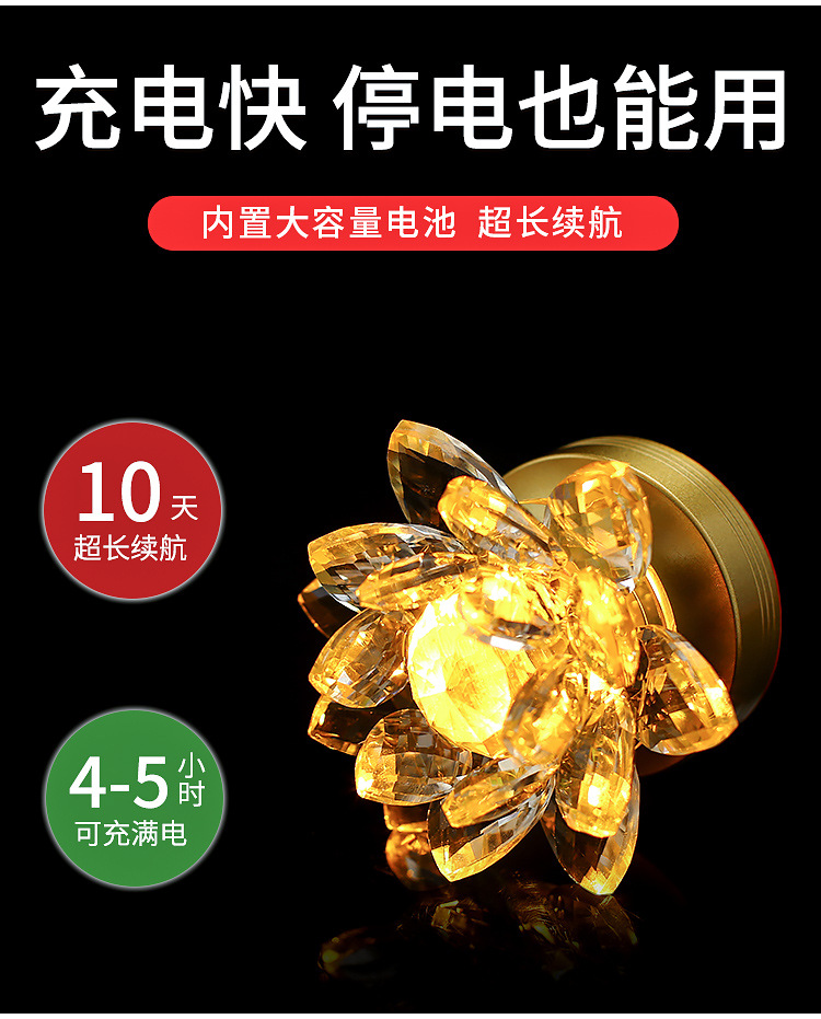 Lotus Lantern  Household Crystal Led Buddha Lamp Buddha Front Lantern Pilot Lamp Guanyin Colorful Lotus Lamp