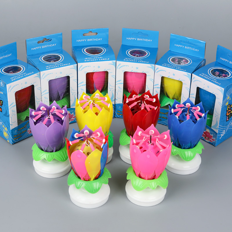 Factory Direct Sales Lotus Music Birthday Candle Flowering Double-Layer Lotus Lantern