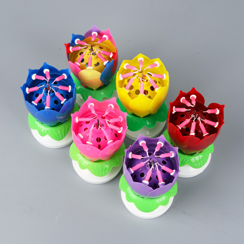 Factory Direct Sales Lotus Music Birthday Candle Flowering Double-Layer Lotus Lantern