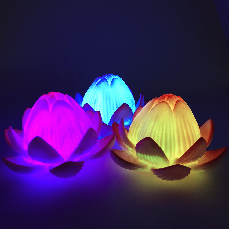 Colorful Lotus Lotus Lamp Led Buddha Worshiping Lamp Glowing Night Lights Plastic Lotus Lantern
