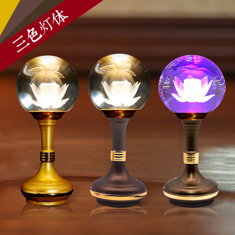 Factory Direct Supply Buddha Front Lotus Lamp Buddha Lamp Alloy Crystal the Electric Candle Lamp Colorful Lotus Lantern