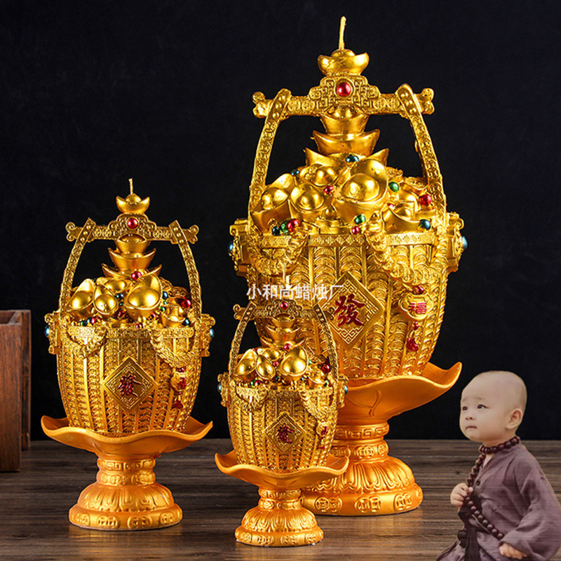A Bucket of Gold Color Gathering Wealth Candle Ingot Taoism Lotus Lamp Worship Buddha Lotus Lantern