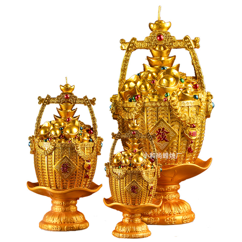 A Bucket of Gold Color Gathering Wealth Candle Ingot Taoism Lotus Lamp Worship Buddha Lotus Lantern
