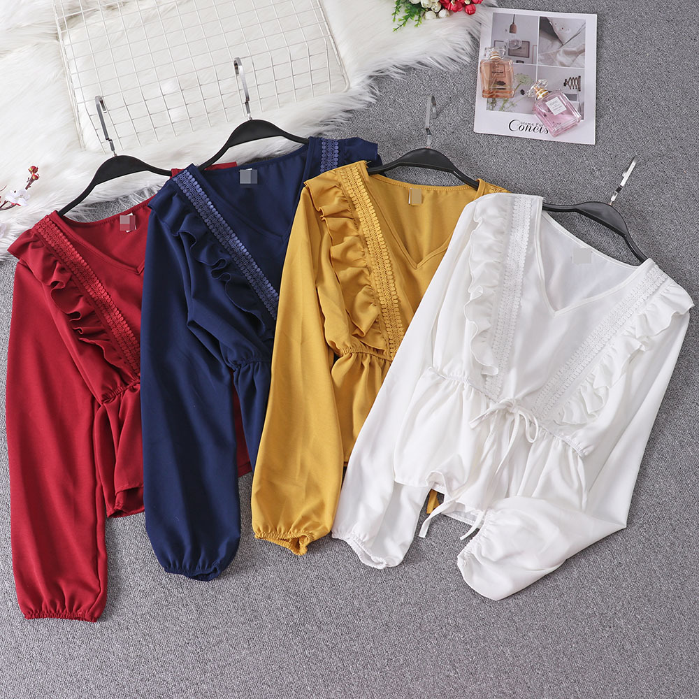 of the belt waist show thin lotus leaf lantern sleeve shirt sweet chiffon jacket foreign trade summer 2020 new style