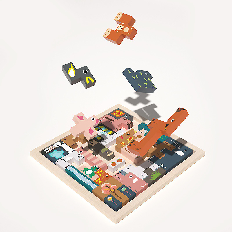 Animal Tetris Wooden Puzzle Wooden Building Blocks Game 4-6 Years Old Children&#039;s Toy Block