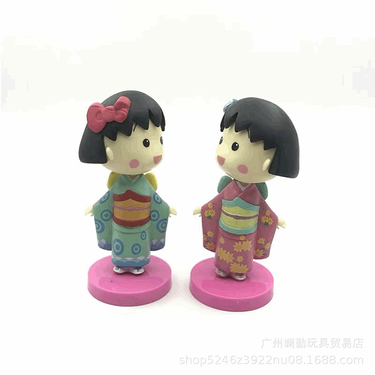 Direct Sales Wholesale 6-Piece Kimono Cherry Maruko Cartoon Character Model Cake Doll Car Car Hand Office