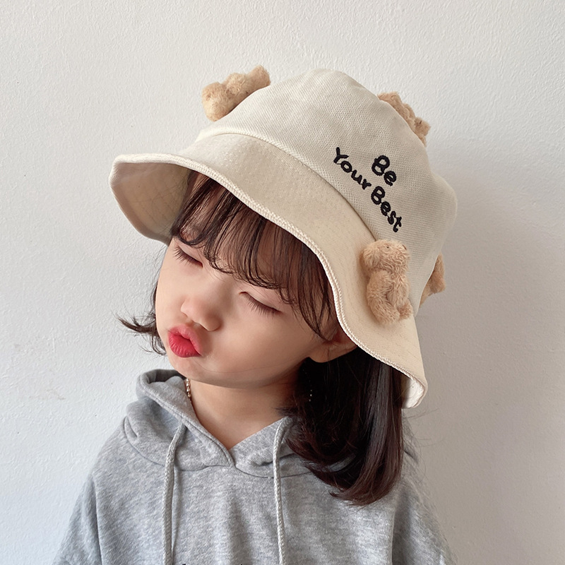 Children&#039;s Hat 2021 Autumn and Winter New Cartoon Bear Children&#039;s Bucket Hat Letters Maruko