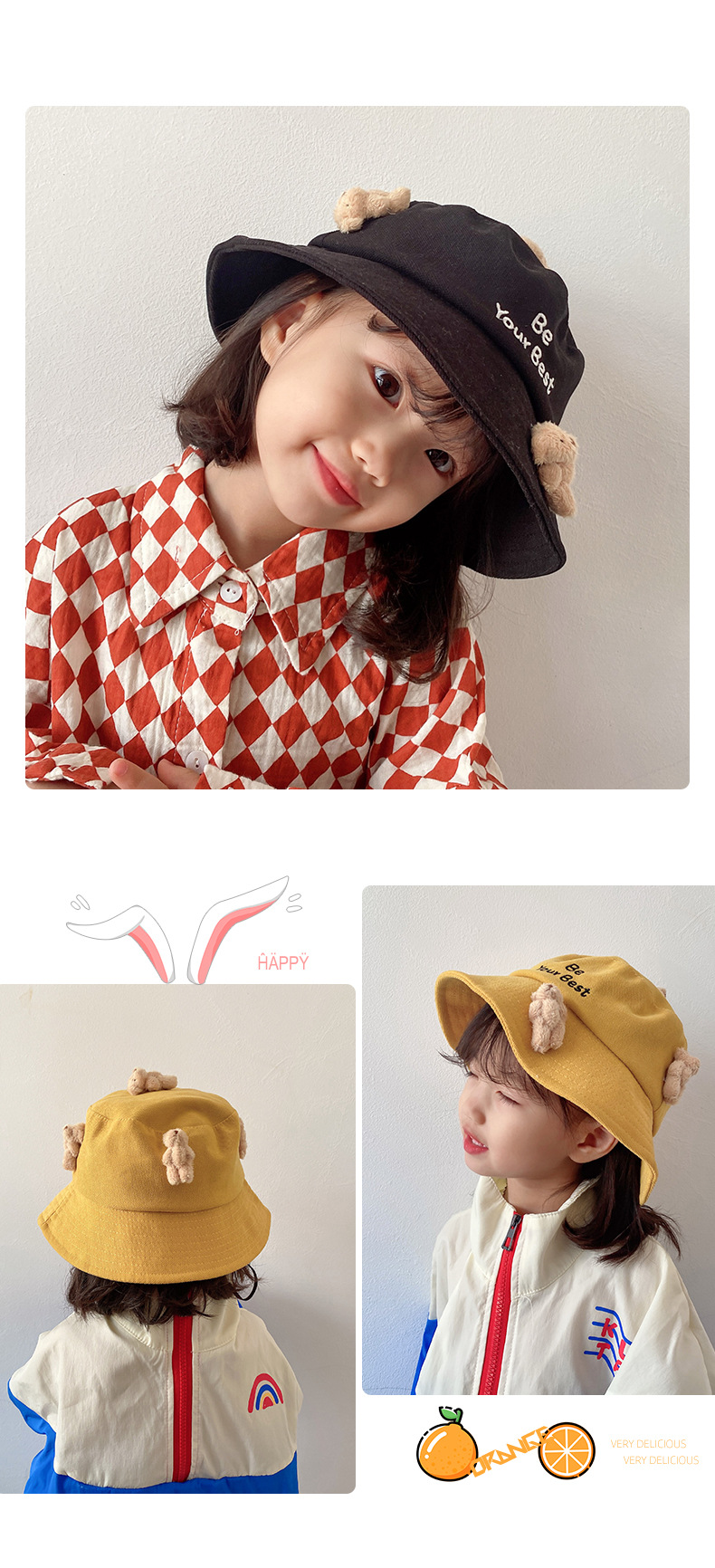 Children's Hat 2021 Autumn and Winter New Cartoon Bear Children's Bucket Hat Letters Maruko Children's Hat 2021 Autumn and Winter New Cartoon Bear Children's Bucket Hat Letters Maruko