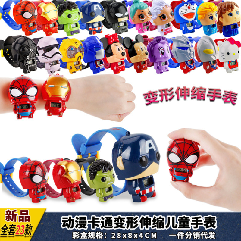 Internet Hot Electronic Watch Marvel Adorkable Modeling Iron Man Spider-Man Q Version Children&#039;s Toy Gift