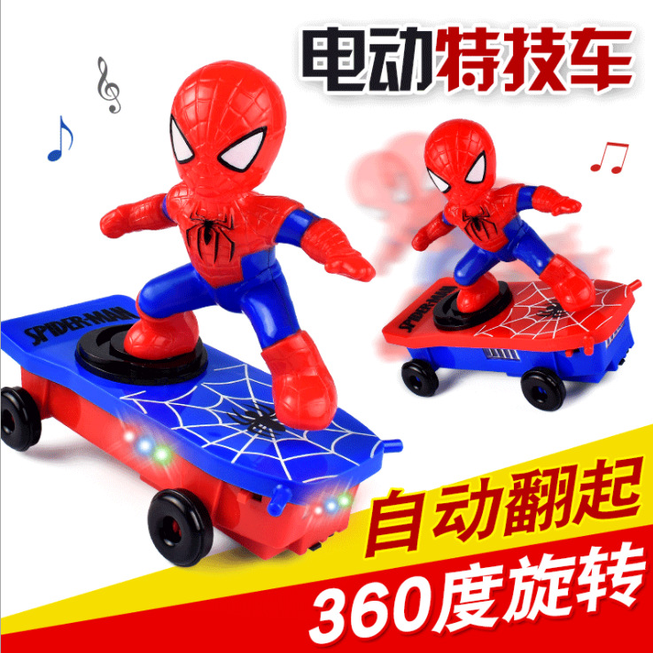 Spider-Man Toy Stunt Scooter Colorful Rolling Car Sound and Light Electric Toys Children&#039;s Educational Toys Wholesale