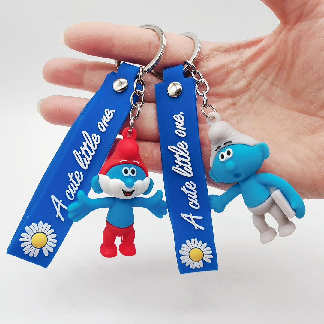 Cartoon Smurfs Doll Keychain Leather Rope Handbag Pendant Personalized Creative Gift Car Smurfs Cartoon Smurfs Doll Keychain Leather Rope Handbag Pendant Personalized Creative Gift Car Smurfs