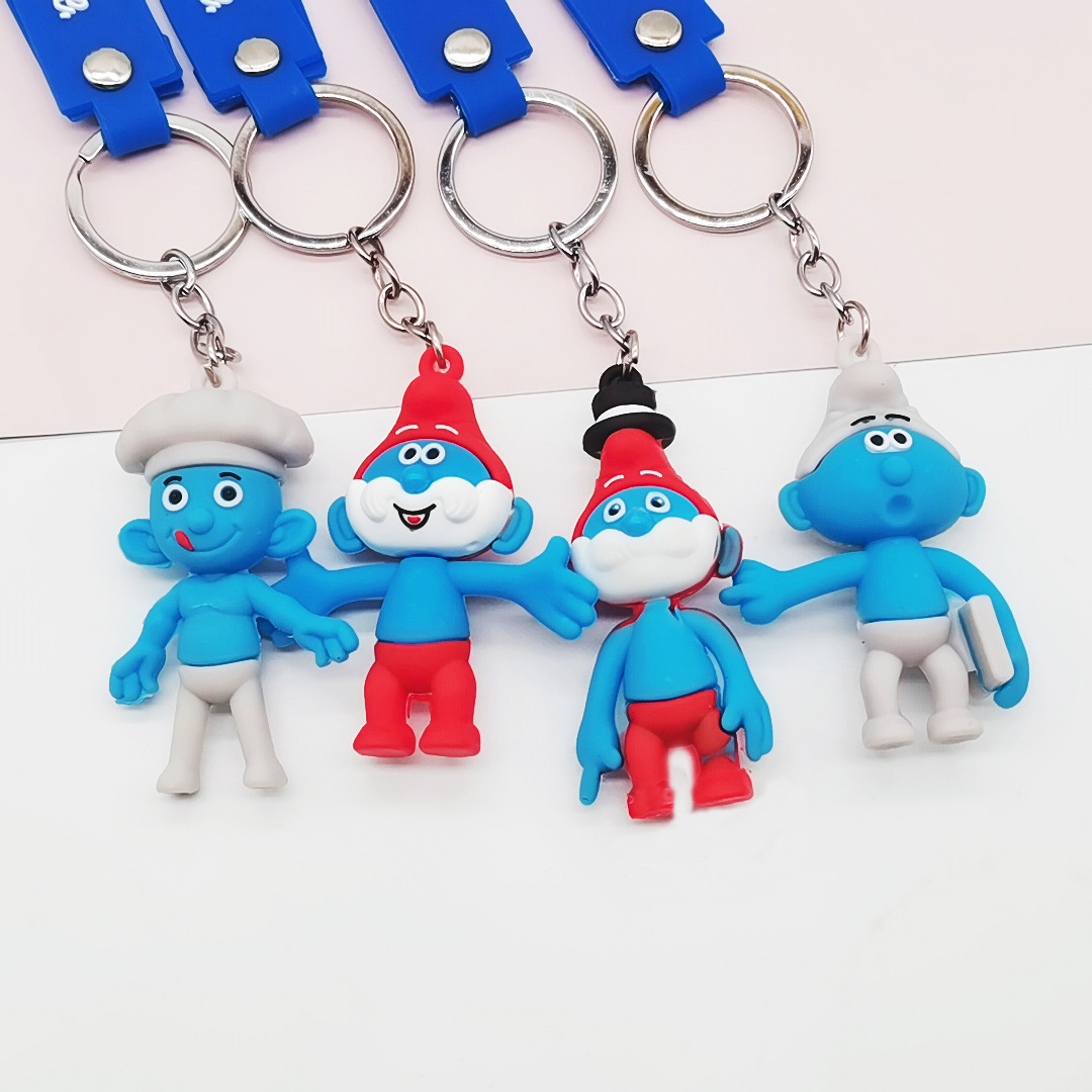 Smurfs Cartoon Smurfs Doll Keychain Leather Rope Handbag Pendant Personalized Creative Gift Car Key Chain Wholesale