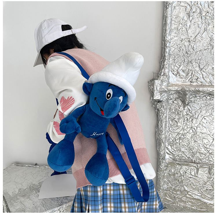 Smurfs Cartoon Plush Bag Blue Elf Backpack Autumn and Winter New Cute Doll Children's Doll Bag Coin Purse for Women