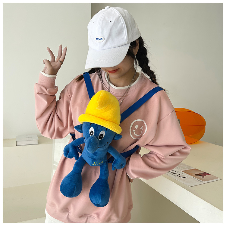 Smurfs Cartoon Plush Bag Blue Elf Backpack Autumn and Winter New Cute Doll Children's Doll Bag Coin Purse for Women