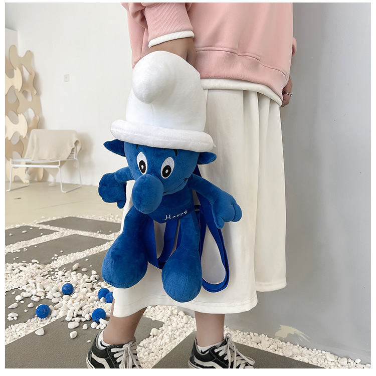 Smurfs Cartoon Plush Bag Blue Elf Backpack Autumn and Winter New Cute Doll Children's Doll Bag Coin Purse for Women