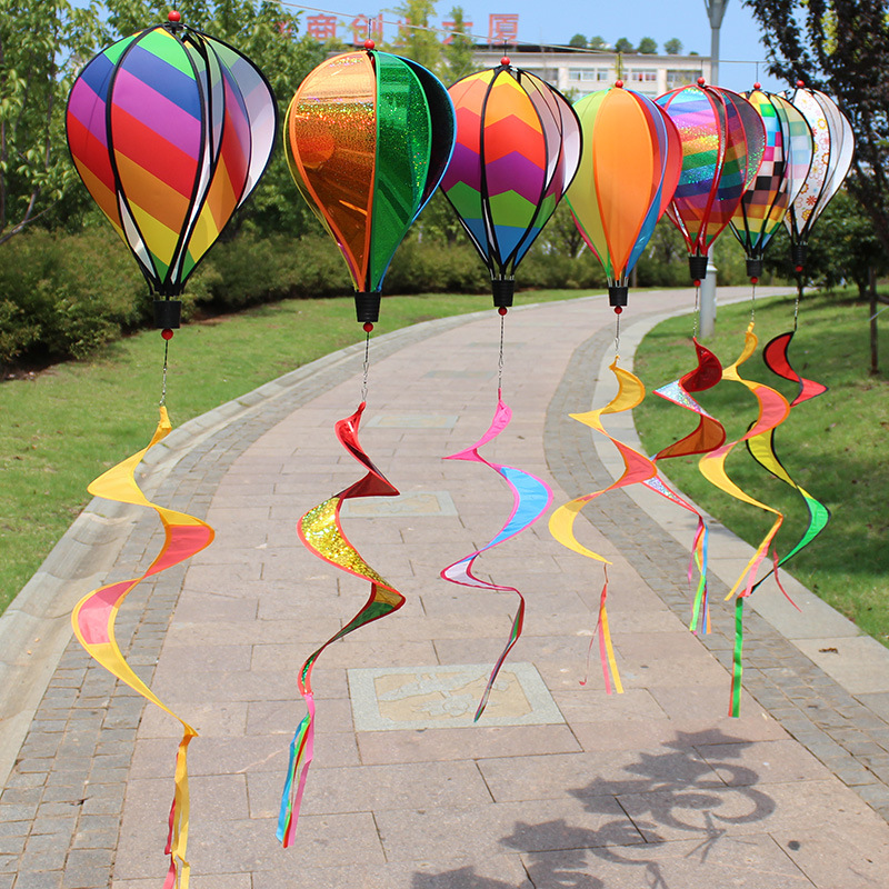 Cross-Border Rainbow Hot Air Balloon Wind-Turning Sequins Rotating Colorful Pinwheel Garden Windmill Outdoor Christmas Decoration Wholesale