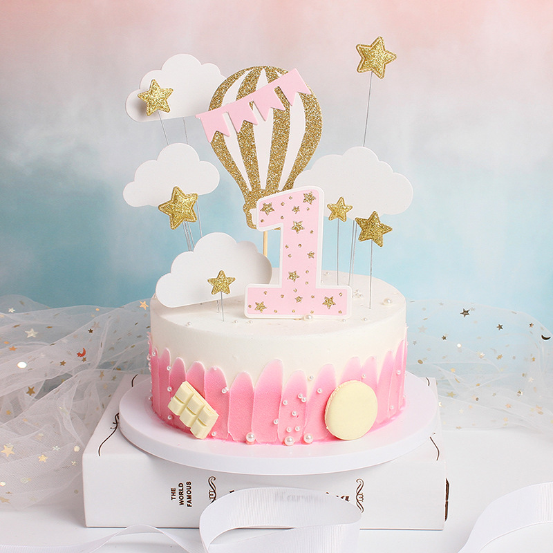 Creative Hot Air Balloon XINGX Clouds One Year Old Cake Inserting Card Baby Full-Year Birthday Party Decoration Plug-in