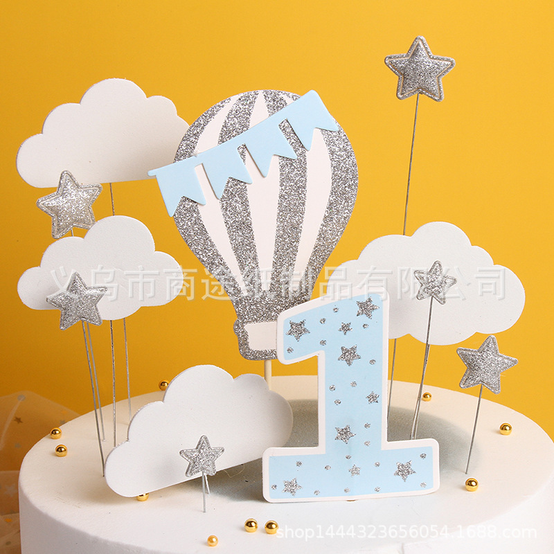 Creative Hot Air Balloon XINGX Clouds One Year Old Cake Inserting Card Baby Full-Year Birthday Party Decoration Plug-in