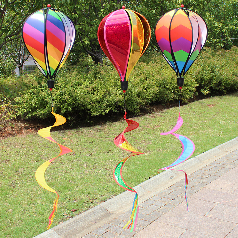 Cross-Border Hot Sale Rainbow Hot Air Balloon Wind-Turning Sequins Rotating Colorful Pinwheel Garden Windmill Windmill