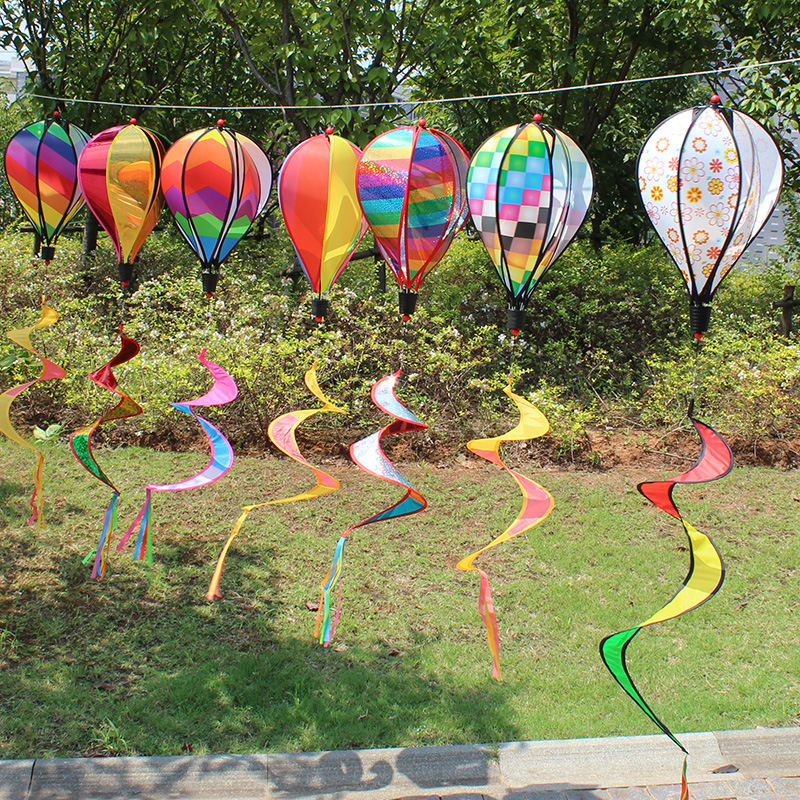 Cross-Border Hot Sale Rainbow Hot Air Balloon Wind-Turning Sequins Rotating Colorful Pinwheel Garden Windmill Windmill