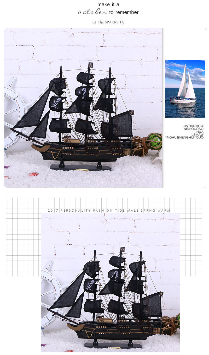 50cm Pirate Ship Decoration Ship Model Mediterranean Style Decorations Black Sailboat Model Wholesale