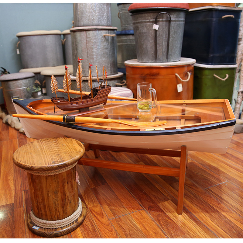 Ship Type Handmade Wooden Ornament Glass Surface Sailboat Model Home Distressed Tea Table Decoration Crafts Factory Wholesale