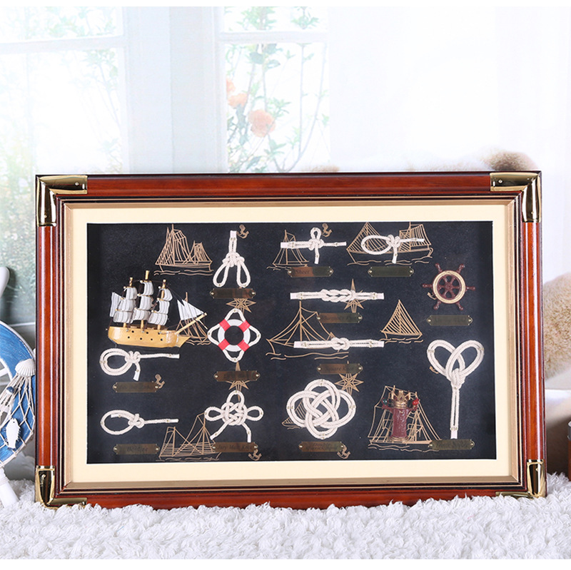 Creative New Three-Dimensional Sailor Knot Hemp Rope Mediterranean Hanging Painting Sailboat Ocean Decorative Wall Hangings Wooden Craftwork Wholesale