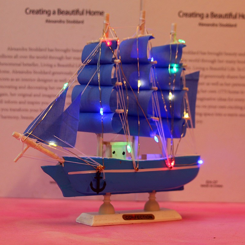 Creative Girl Heart-Solid Wood Sailboat Mediterranean Style Friends Birthday Gift Model Boat with Lights Creative Girl Heart-Solid Wood Sailboat Mediterranean Style Friends Birthday Gift Model Boat with Lights