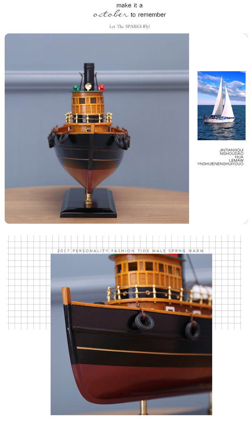Log Simulation Fishing Boat Office Living Room Decoration Red and Black Wood Color Crafts Sailboat Decoration Wholesale
