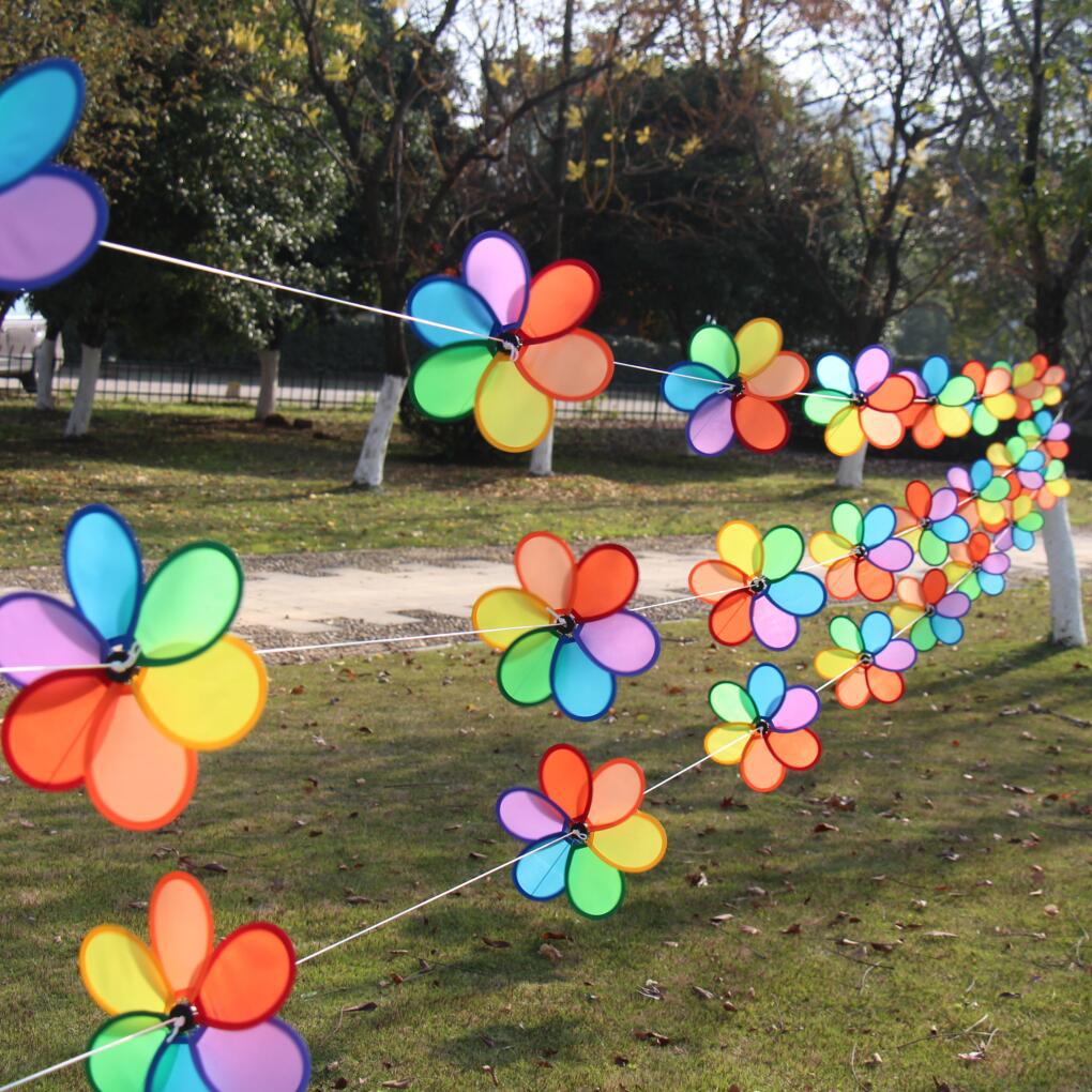 Factory Direct Sales Kindergarten Outdoor Decoration Wind String Rainbow Flower Windmill Wind String Outdoor Hanging Pinwheel
