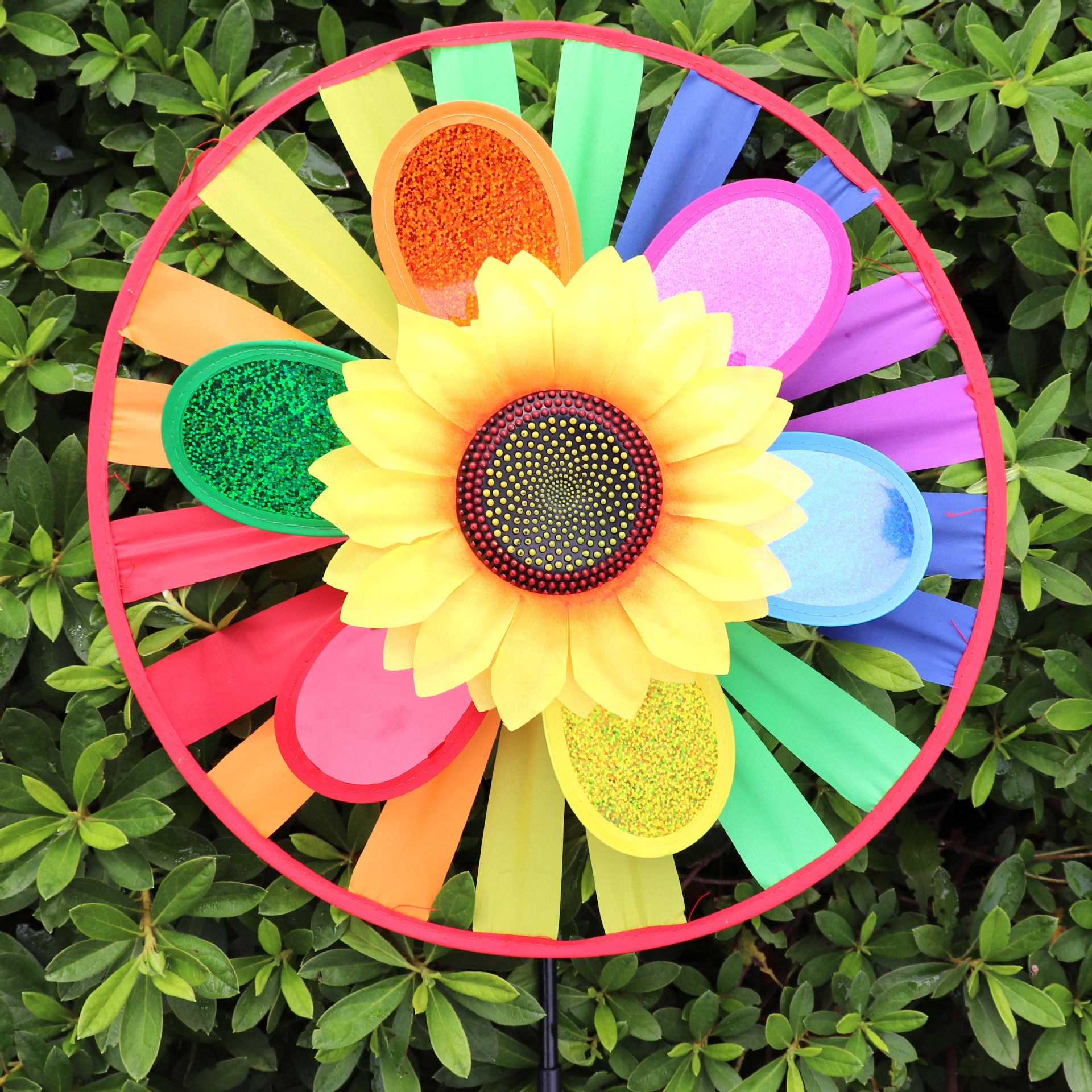 Turntable Laser Sequined Sunflower Double-Layer Windmill Plastic Sunflower Colorful Children Windmill Outdoor Decoration Wholesale